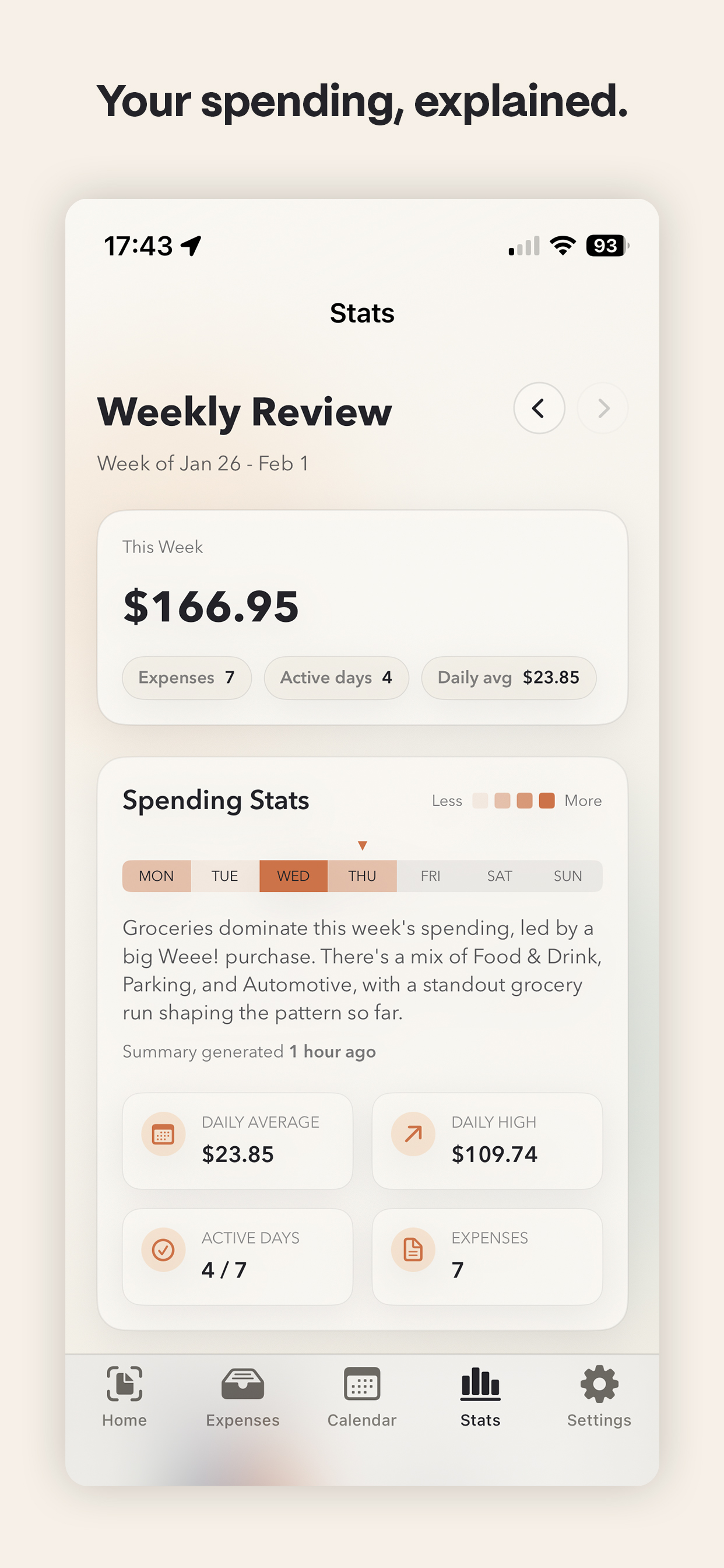 Expense timeline view